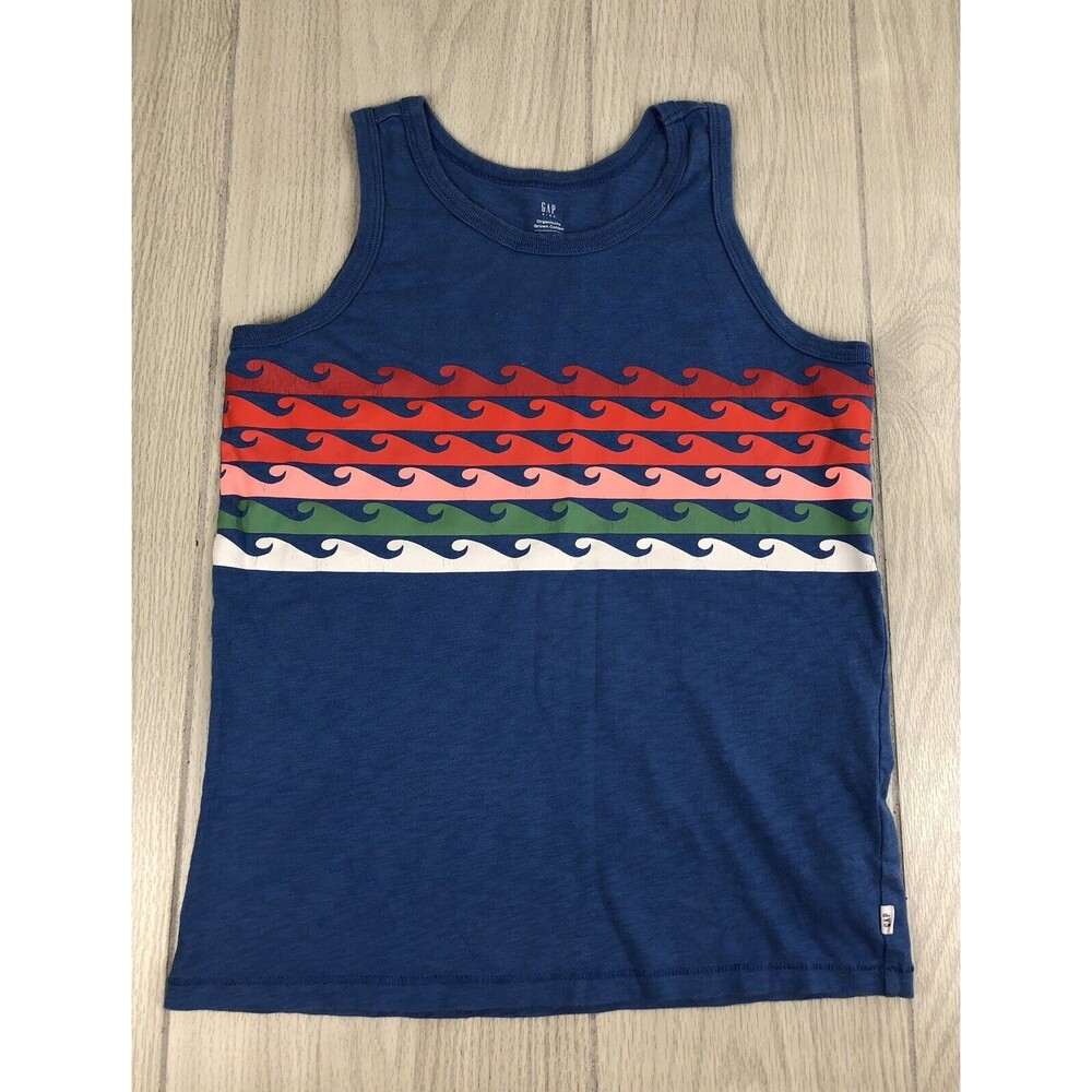 Gap Kids Boys Size 10-11 Large Sleeveless Shirt Tank Top Blue With Waves Graphic